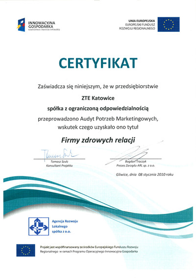 "Company With Healthy Relations" Certificate