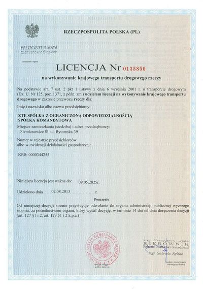 National Transportation License